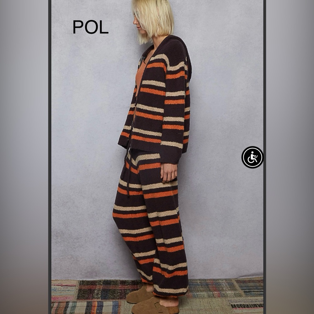 BPB219-3🤎❤️POL playful Striped Pants in softest berber fleece-perfect casual day - Picture 2 of 9